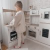 Drewniana, interaktywna kuchnia narożna XXXL z lodówką, mikrofalą, piekarnikiem, zmywarką i akcesoriami - biała